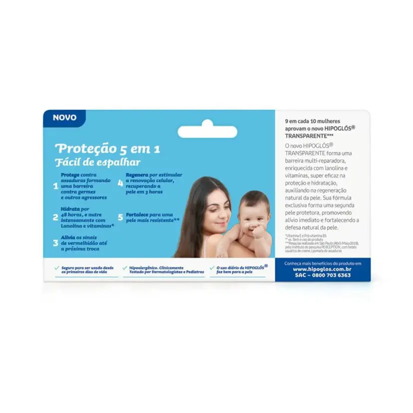 Creme para Assaduras Hipoglós Transparente 5 em 1 Sem Fragrância Lanolina 30g