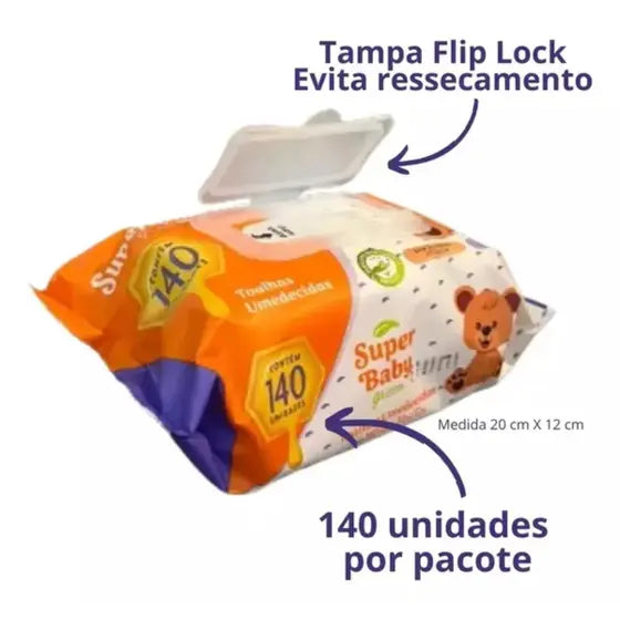 Toalha Umedecida para Bebê Super Baby Green 140 Unidades - BABYSEC