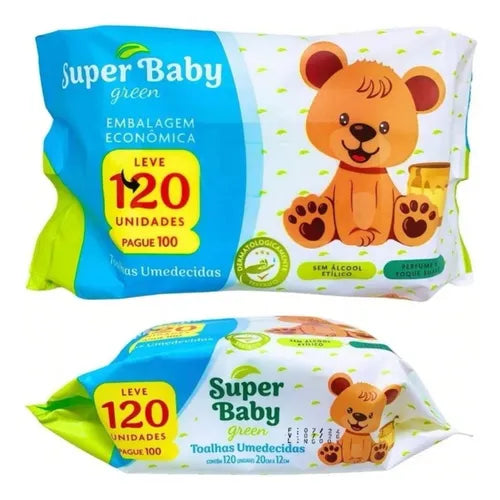 Toalha Umedecida Super Baby Green 120 Un. Folhas 20x12 Cm