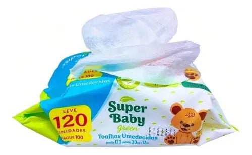 Toalha Umedecida Super Baby Green 120 Un. Folhas 20x12 Cm