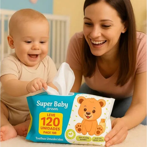 Toalha Umedecida Super Baby Green 120 Un. Folhas 20x12 Cm