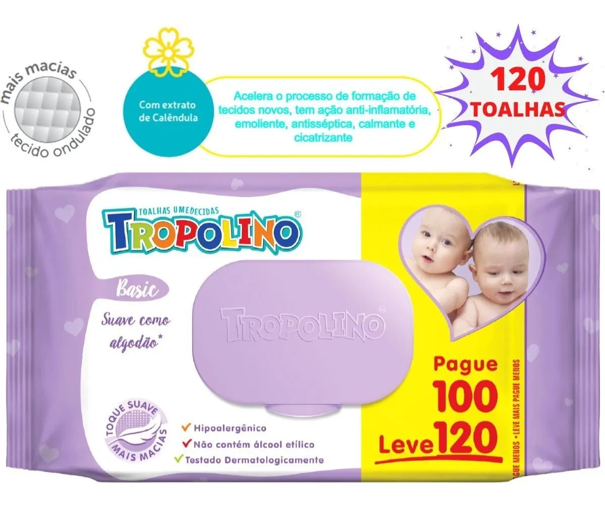 Toalha Umedecida Tropolino 120 Folhas LEVE 120 PAGUE100 - BEBE LIMPINHO