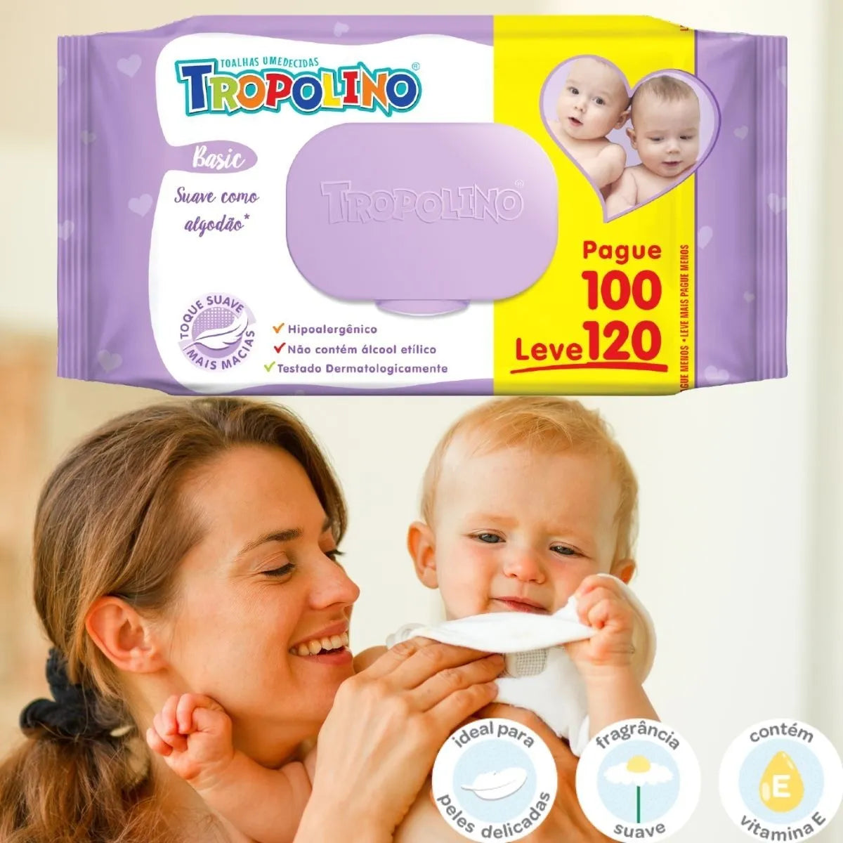 Toalha Umedecida Tropolino 120 Folhas LEVE 120 PAGUE100 - BEBE LIMPINHO