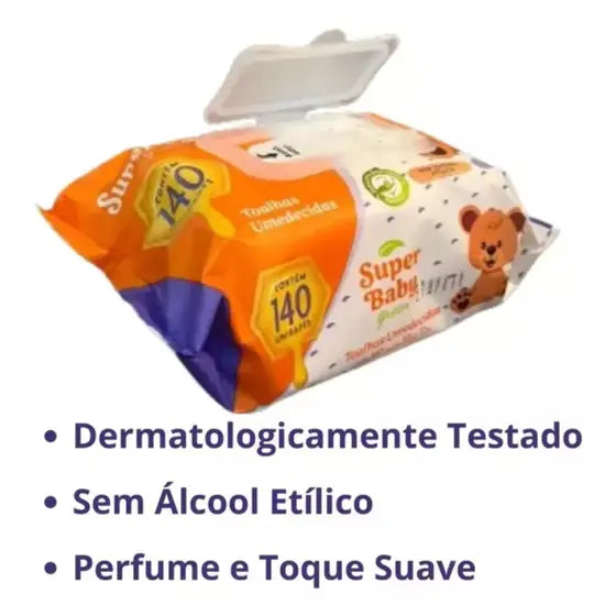 Toalha Umedecida para Bebê Super Baby Green 140 Unidades - BABYSEC