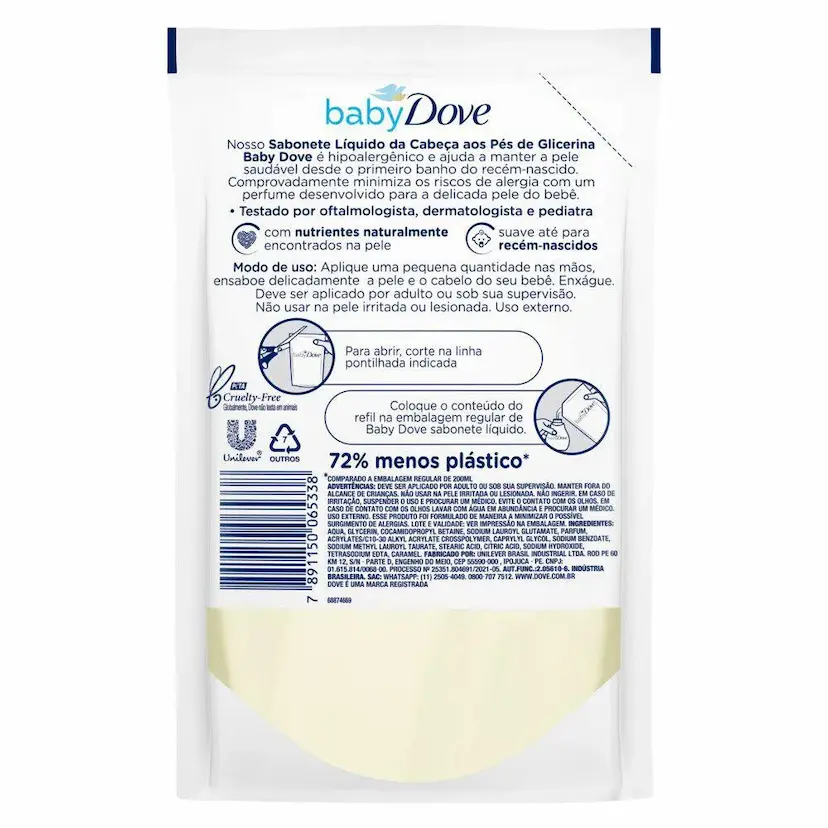 Sabonete Líquido Glicerina Baby Dove Hidratação Glicerinada 180ml Refil