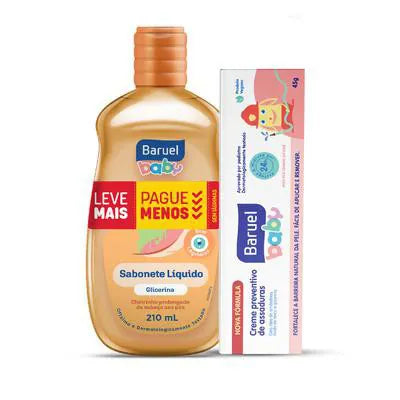 Kit Sabonete líquido Glicerina Baruel Baby 210ml+Creme Assadura 45gr