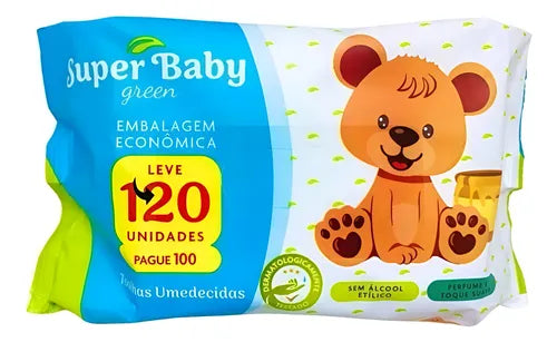 Toalha Umedecida Super Baby Green 120 Un. Folhas 20x12 Cm