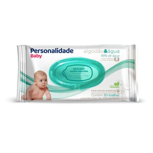 Toalhinha Umedecida Personalidade Algodão e Água Com 50 unidades